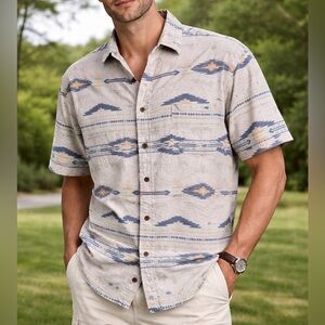 ON THE BYAS Tribal Men Size Medium S/S Aztec/Palm Tree/Tribal Design